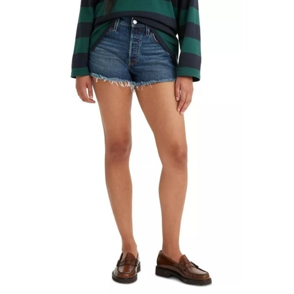 Levis 505 Denim Cutoff Shorts Women Sz 40 Blue Medium Wash Raw Hem Frayed Grunge